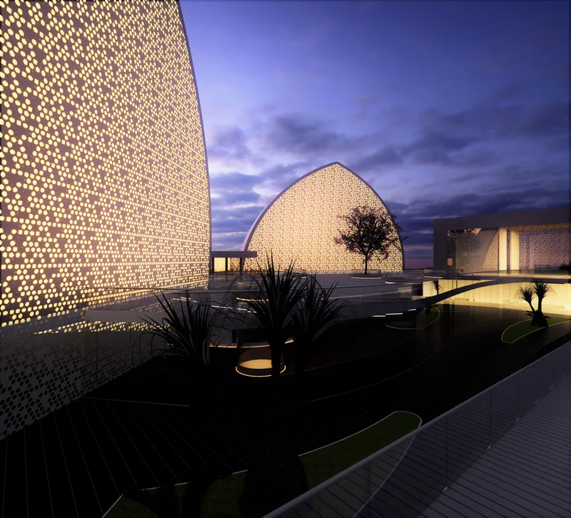 Render nocturno de trabajo del proyecto arquitectónico del Museo de la Evolución Tehuacán