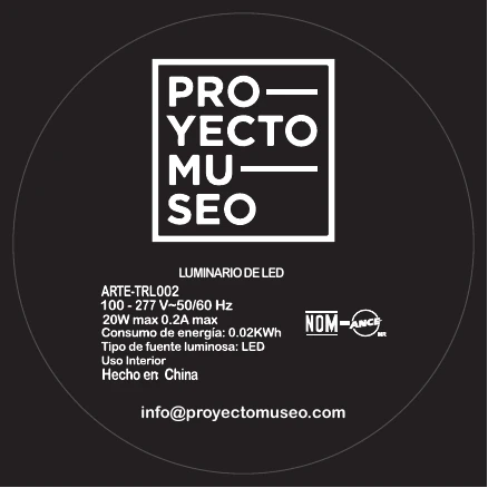 Etiqueta técnica del luminario LED ARTE-TRL002 de Proyecto Museo