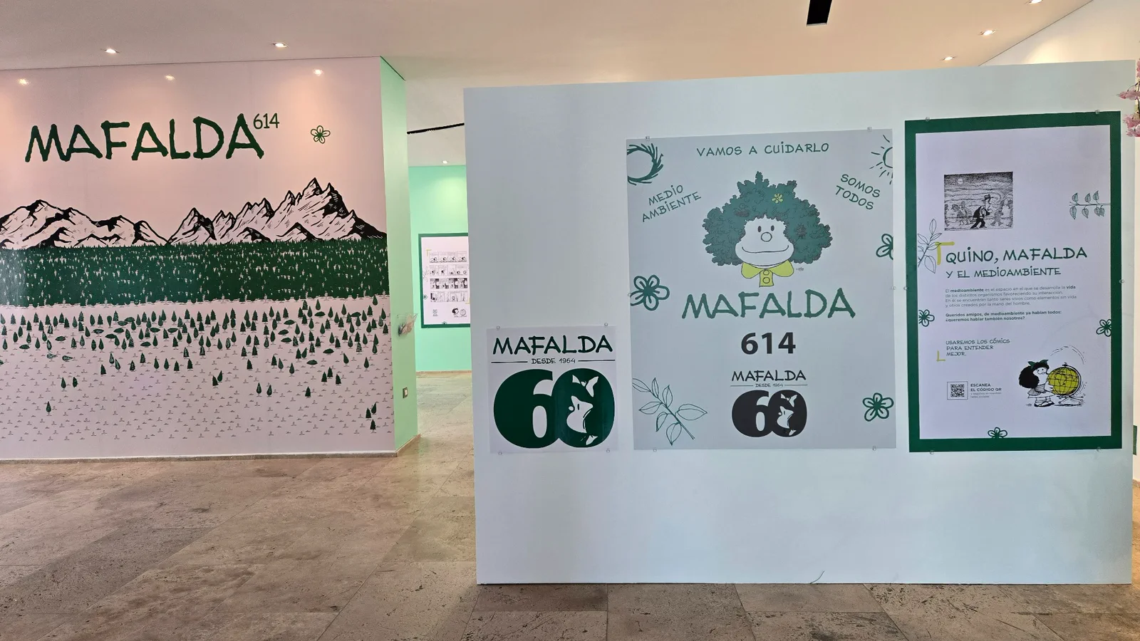 Paneles de Mafalda 614 sobre Quino, Mafalda y el medio ambiente