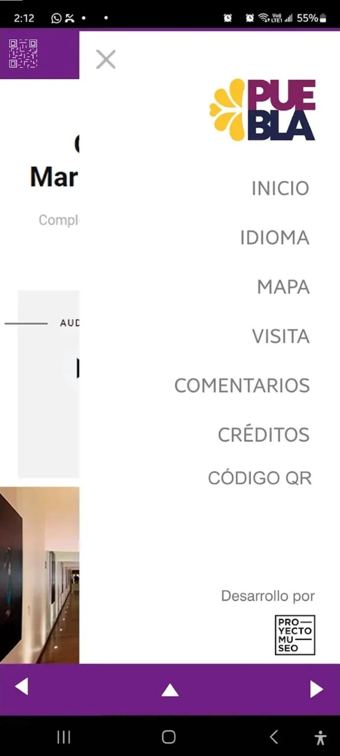 Menú de navegación de la audioguía de La Constancia Mexicana y Paseo de Gigantes